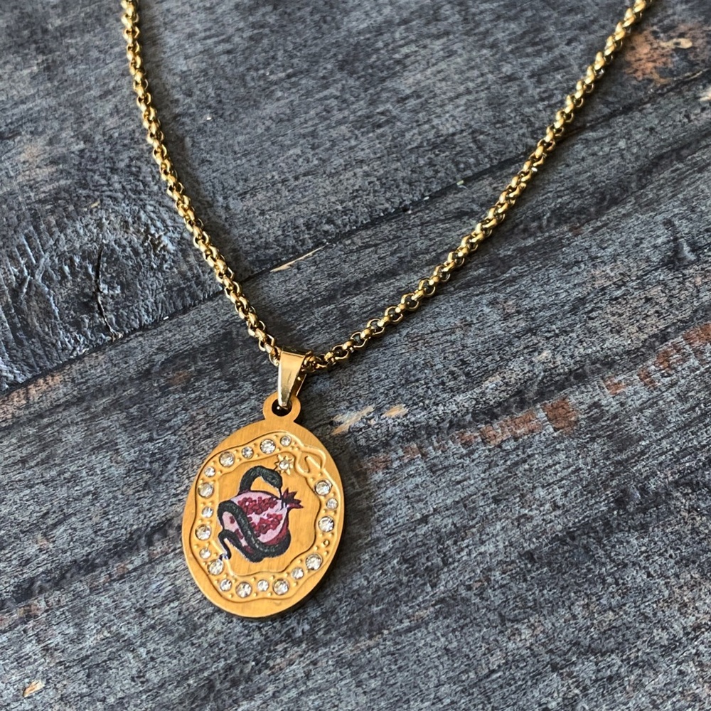 NEW Serpent & Pomegranate Rhinestone Layering Necklace - Picture 3 of 11